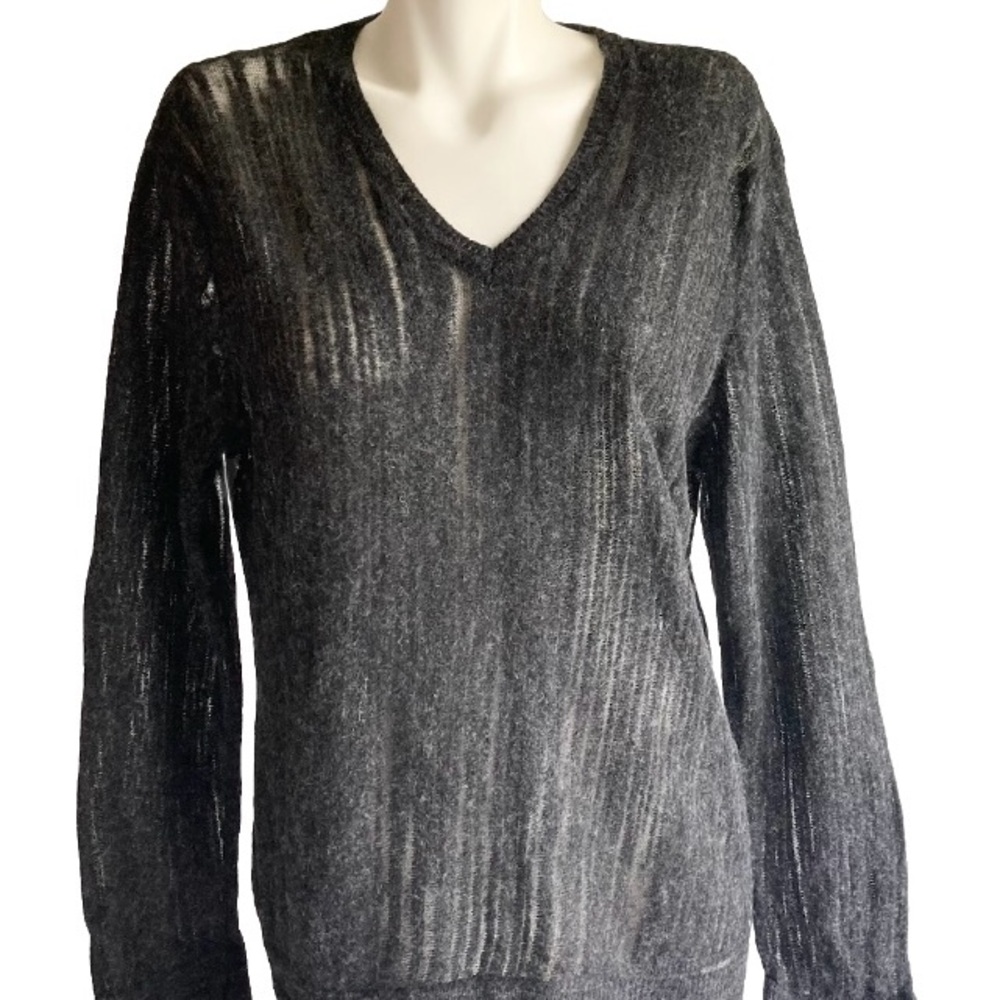 New Armani Exchange Black Grey Wool Nylon Acrylic V-Neck Pullover size XL.